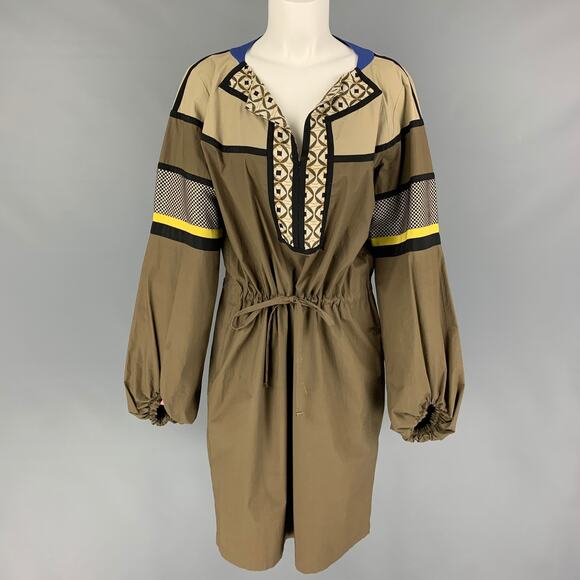 ETRO Size 12 Taupe Black Mixed Patterns Drawstring Dress - Picture 1 of 5